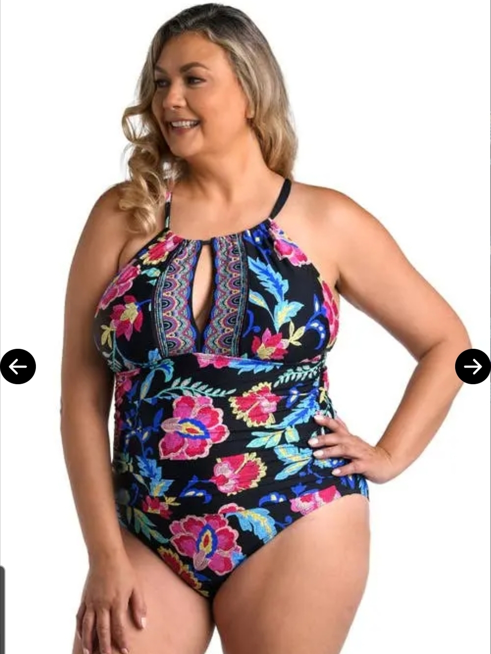 La Blanca Black Floral Keyhole High-Neck One-Piece